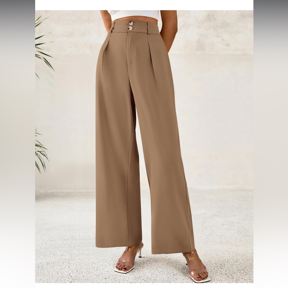 NEW Tan Wide-Leg High-Waisted Pants